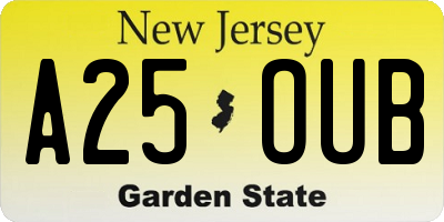 NJ license plate A25OUB