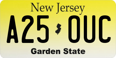 NJ license plate A25OUC