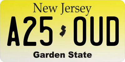 NJ license plate A25OUD