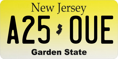NJ license plate A25OUE