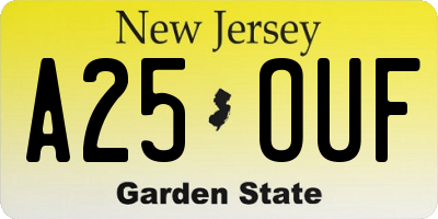 NJ license plate A25OUF