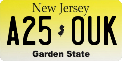 NJ license plate A25OUK