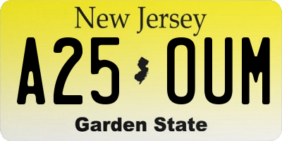 NJ license plate A25OUM