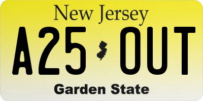 NJ license plate A25OUT