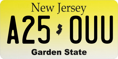 NJ license plate A25OUU