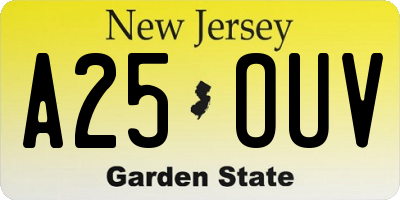 NJ license plate A25OUV