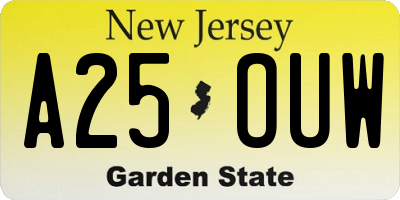 NJ license plate A25OUW