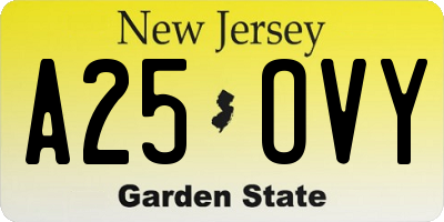 NJ license plate A25OVY