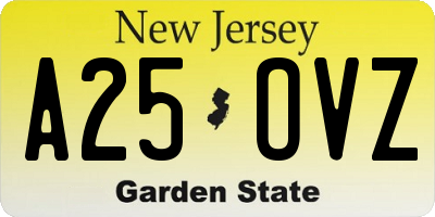 NJ license plate A25OVZ