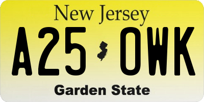 NJ license plate A25OWK