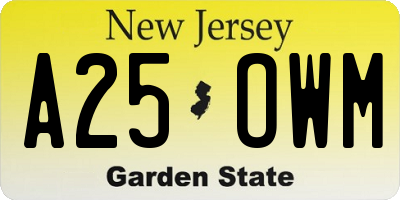 NJ license plate A25OWM