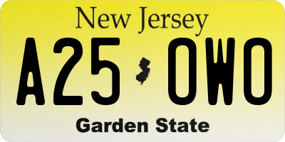 NJ license plate A25OWO