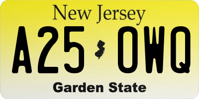 NJ license plate A25OWQ