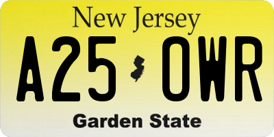 NJ license plate A25OWR