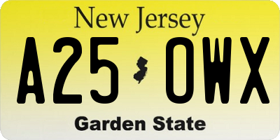 NJ license plate A25OWX