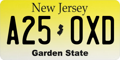 NJ license plate A25OXD