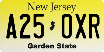 NJ license plate A25OXR