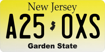 NJ license plate A25OXS