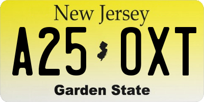 NJ license plate A25OXT