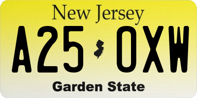 NJ license plate A25OXW