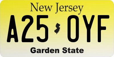 NJ license plate A25OYF
