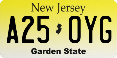 NJ license plate A25OYG