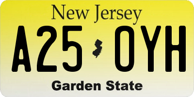 NJ license plate A25OYH