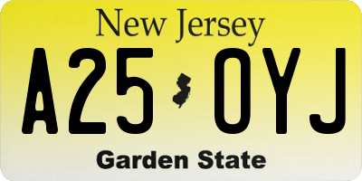 NJ license plate A25OYJ