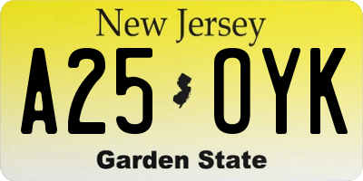 NJ license plate A25OYK