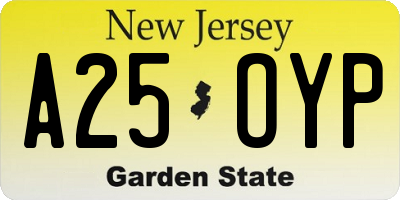 NJ license plate A25OYP