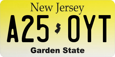 NJ license plate A25OYT