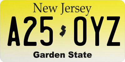 NJ license plate A25OYZ