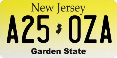 NJ license plate A25OZA