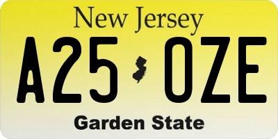 NJ license plate A25OZE