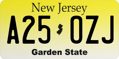 NJ license plate A25OZJ