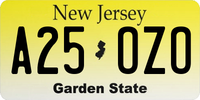 NJ license plate A25OZO