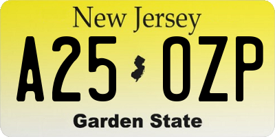 NJ license plate A25OZP