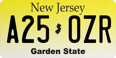 NJ license plate A25OZR