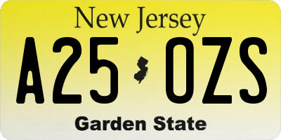 NJ license plate A25OZS