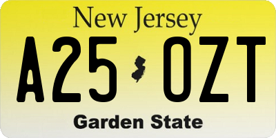 NJ license plate A25OZT