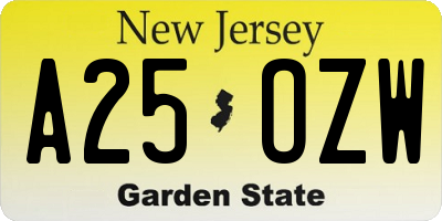 NJ license plate A25OZW