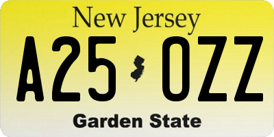 NJ license plate A25OZZ