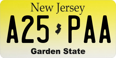 NJ license plate A25PAA