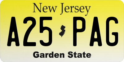NJ license plate A25PAG