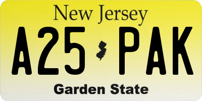 NJ license plate A25PAK