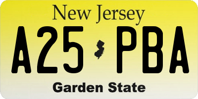 NJ license plate A25PBA