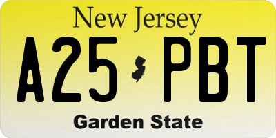 NJ license plate A25PBT