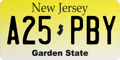 NJ license plate A25PBY
