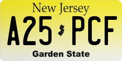 NJ license plate A25PCF