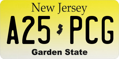 NJ license plate A25PCG